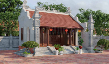 Cột trụ lớn trước hiên trong kiến trúc Bắc Bộ